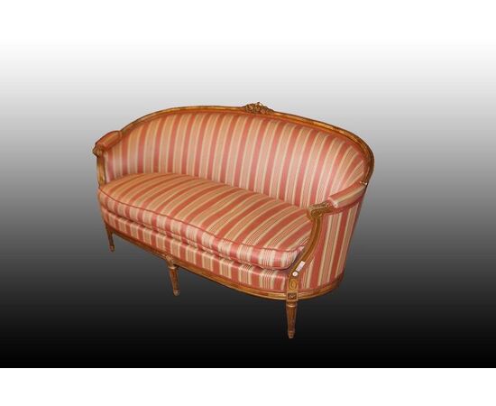 Bellissimo divano francese stile Luigi XVI dorato foglia oro del 1800