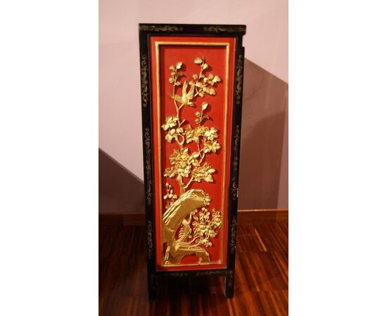 Credenzino piccolo cabinet cinese riccamente decorato motivo floreale