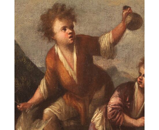 Dipinto italiano paesaggio con bambini del XVIII secolo