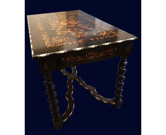 Table / desk inlaid in various woods and ivory     
