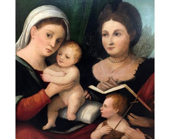 Madonna con Bambino , San Giovannino e committenti , scuola veneta .