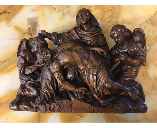 Boxwood sculpture depicting &quot;Deposition of Christ&quot;     