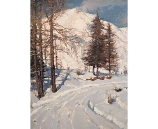 Dipinto, olio su tavola di Carlo Musso " Serenità Montana "