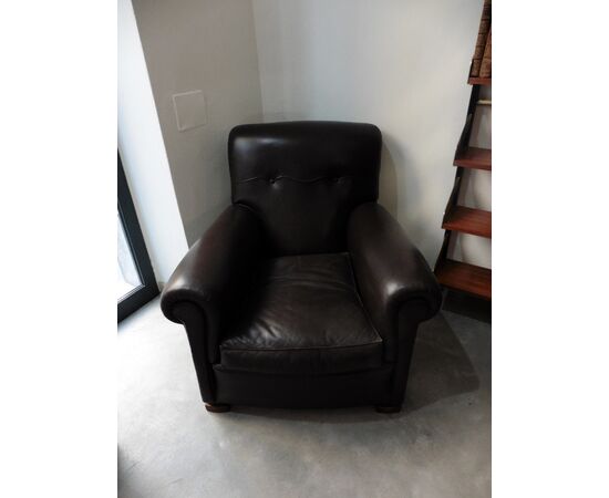 Pair of leather armchairs, Art Deco, France     