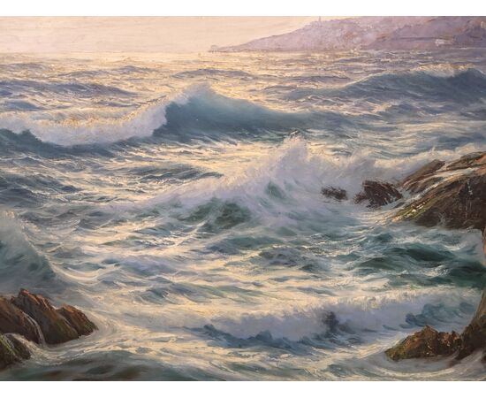 Grande dipinto di Guglielmo Welters raffigurante Marina.