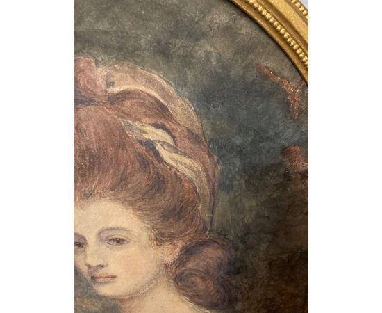 Antico acquerello primi 800 inglese dama in cornice dorata Ovale. Misura 55 X 45