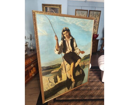 Grande dipinto raffigurante pescatore, Henry Bidauld