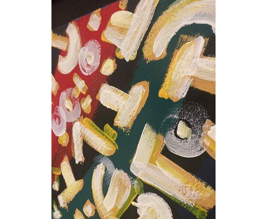 Dipinto su tela di arte contemporanea realizzato a smalti acrilici di diversi colori . su cornice nera . Mis 116 x 96 