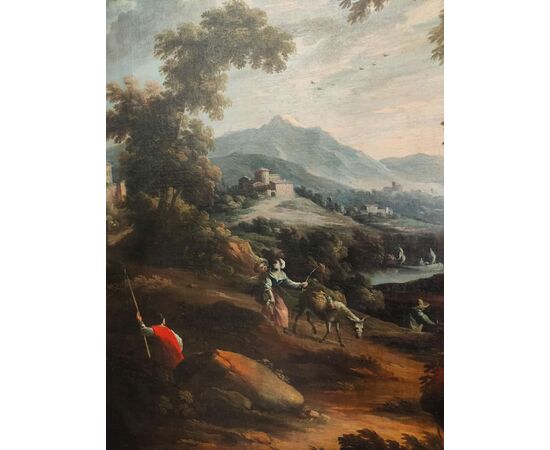 Scipione Cignaroli ( 1690 - 1766 ) , dipinto paesaggio con figure