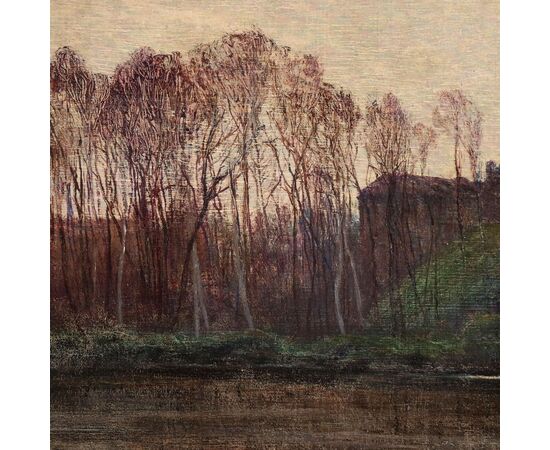Dipinto di Cesare Maggi Paesaggio con Scorcio Fluviale 1906