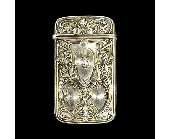 Scatolina portafiammiferi in argento con motivi art nouveau.Punzone Sterling.Stati Uniti.