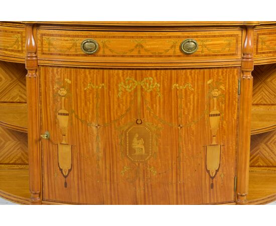 Credenza desserte a mezzaluna, legno di seta, Inghilterra XIX secolo