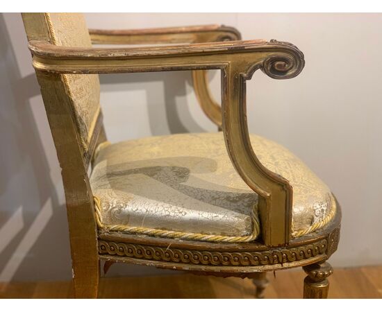 ANCIENT NEOCLASSICAL GOLDEN WRITING ARMCHAIR     