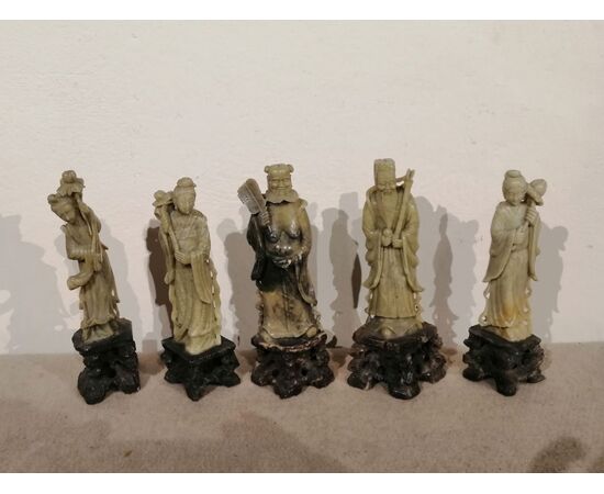 Collezione di 10 statuette cinesi in pietra saponaria XIX secolo - sculture di saggi