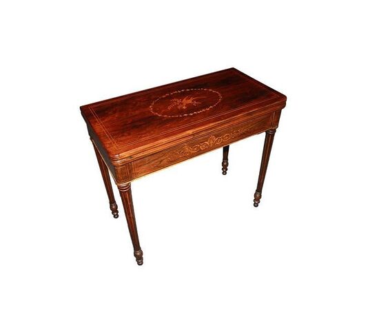 Tavolino francese della prima metà del 1800 stile Carlo X in legno di palissandro con intarsi