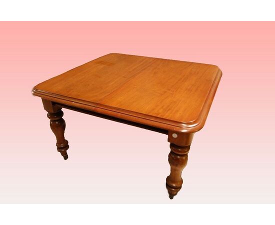 Tavolo quadrato allungabile stile Vittoriano in mogano biondo del 1800