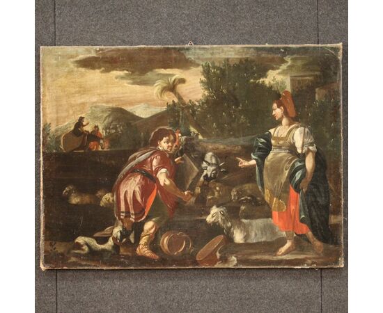 Rachel and Jacob at the well, italian painting from the 18th century 