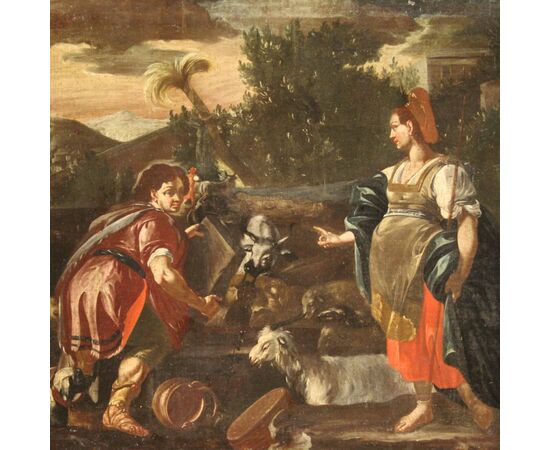 Rachel and Jacob at the well, italian painting from the 18th century 