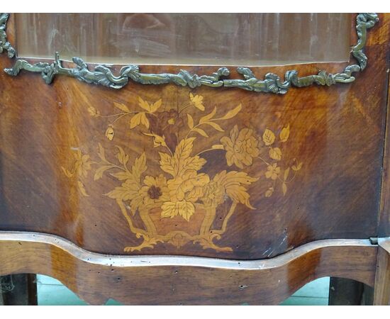 Vetrina mossa in palissandro intarsiata e bronz fine 1800 Napoleone III francese