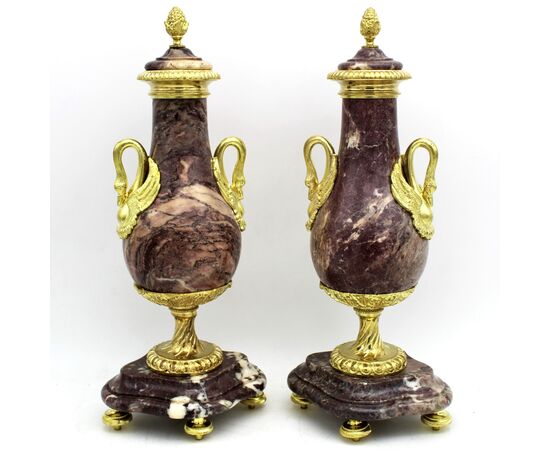 Antica coppia Vasi Napoleone III in bronzo dorato e marmo - epoca 800