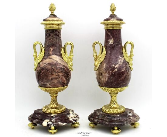 Antica coppia Vasi Napoleone III in bronzo dorato e marmo - epoca 800