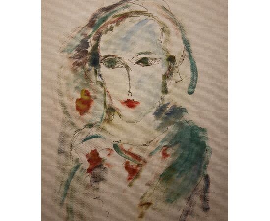 Ernesto Treccani (1920-2009)  Ritratto femminile dipinto olio su tela 