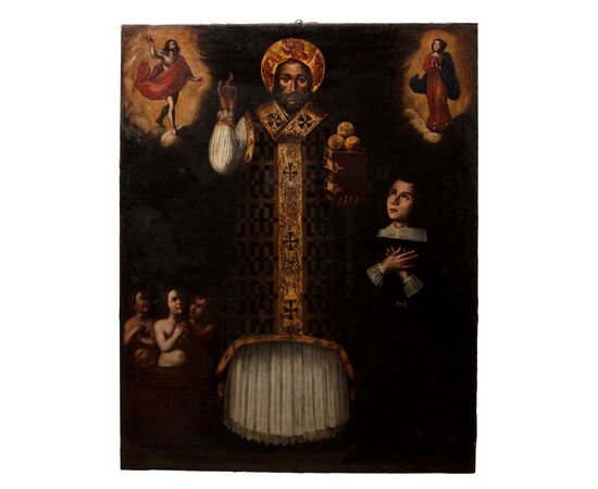 San Nicola da Bari e una devota, con Cristo e la Vergine e i tre bambini risanati