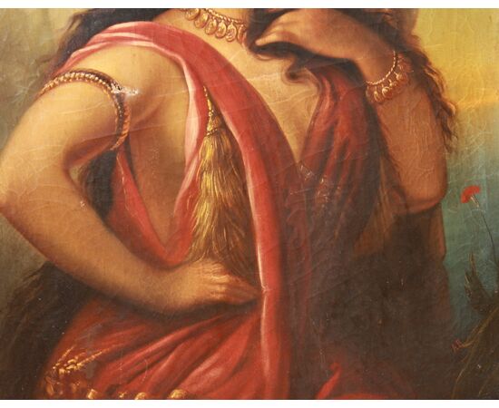 Grande Olio su tela Francese del XIX secolo Raffigurante "Zingara" Ritratto