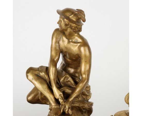 Inkwell in marble and bronze by Jean-Marie Pigalle     