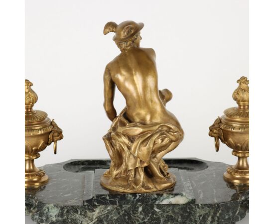 Inkwell in marble and bronze by Jean-Marie Pigalle     