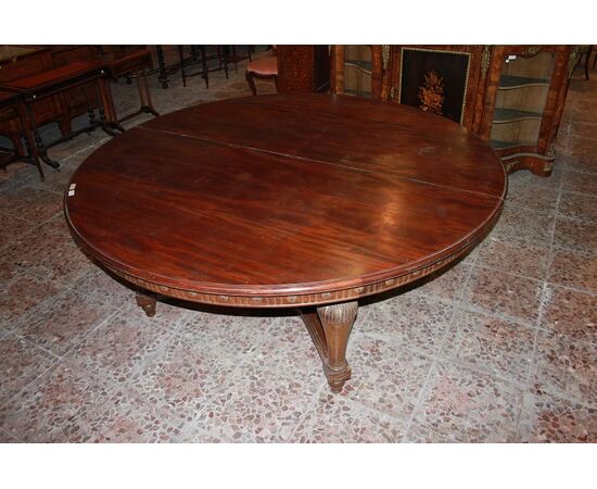 Grande tavolo francese di inizio 1800 stile Luigi XVI in legno di mogano 2 metri di diametro