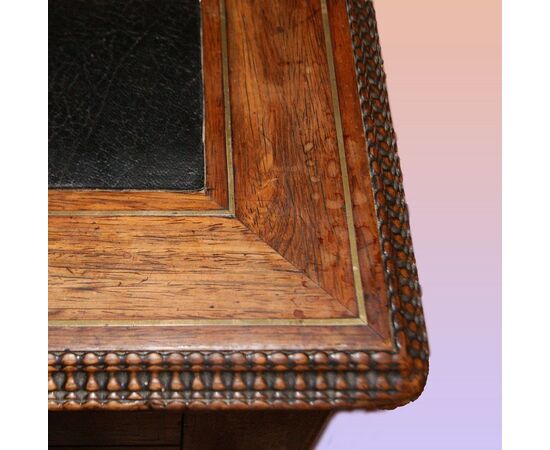 Antica stupenda scrivania francese di inizio 1800 stile Carlo X con intarsi e intarsio in ottone