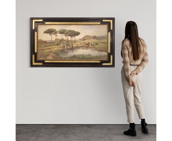 Grande dipinto francese paesaggio firmato del XX secolo