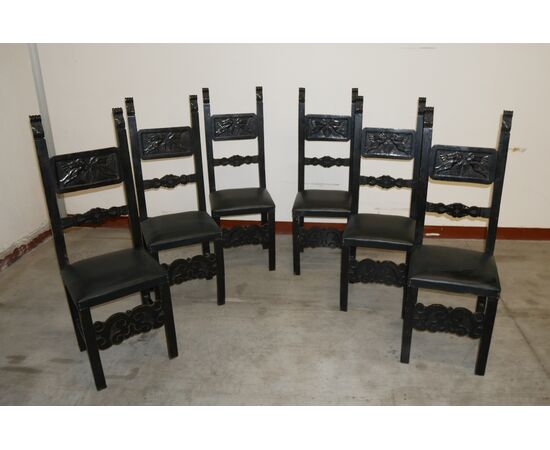 Six Renaissance-style chairs. 1930s era     