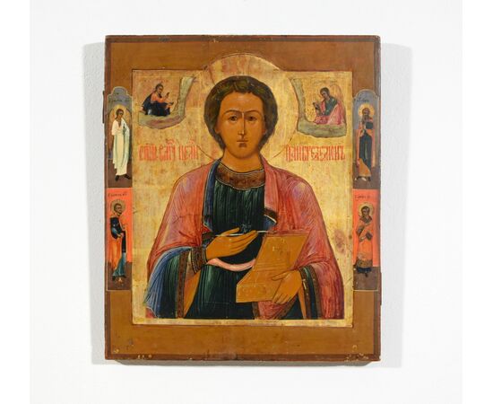 Icona rappresentante San Pantaleone e santi, Russia, XIX secolo (lotto 4)