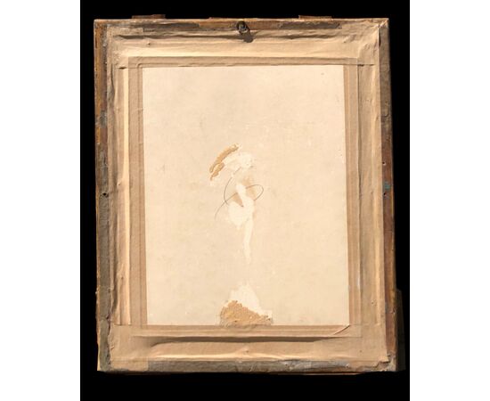Dipinto tempera su carta con scena di paese .Ludovico Marchetti ( Roma 1853-Parigi 1909).