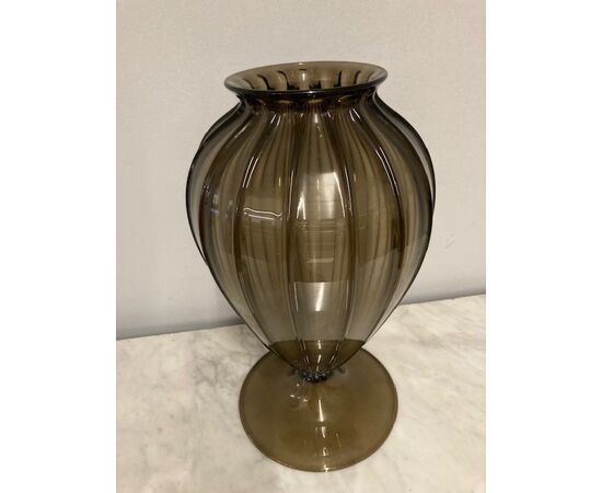 Antico grande vaso  vetro  Murano Costolato primi 900 color Ambra cm 41 