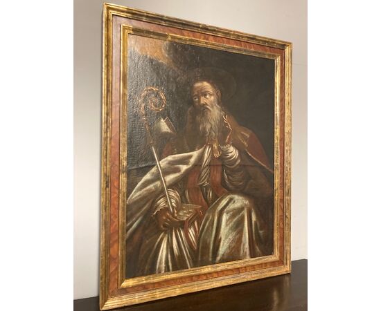 Antico dipinto olio su tela scuola Italiana XVII sec raffigurante San Liborio . Mis cm 120 x 93 