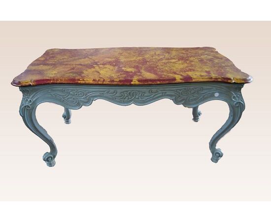 Antico tavolo da centro scrittoio del 1800 laccato con piano marmorizzato Shabby Chic
