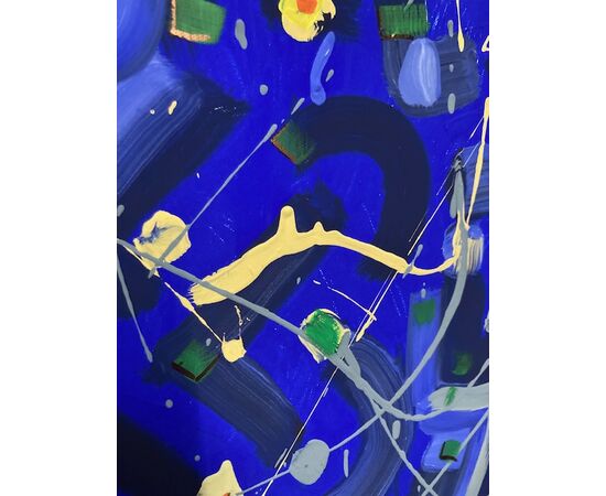 Dipinto Astratto  su tela arte contemporanea a smalti acrilici su cornice argento  mis 107 x 82