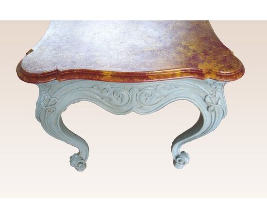 Antico tavolo da centro scrittoio del 1800 laccato con piano marmorizzato Shabby Chic