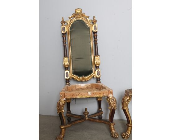 Antica Coppia di Troni – poltrone laccate sedie primi 800 foglia oro 