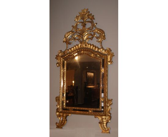 Spettacolare specchiera italiana del 1700 dorata foglia oro