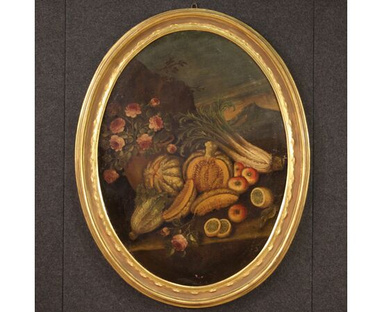 Dipinto ovale natura morta del XVIII secolo