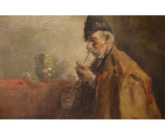 Olio su cartoncino "Uomo con pipa" di Andor G. Horvath (1876-1966)