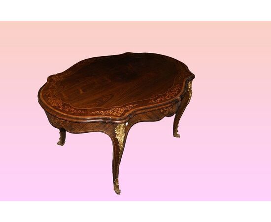 Tavolo da salotto smerlato Carlo X riccamente intarsiato 1800