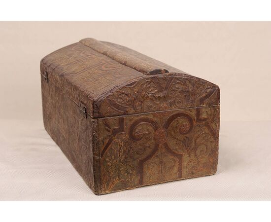 Antique French Wooden Casket, Covered Impressed Paper     