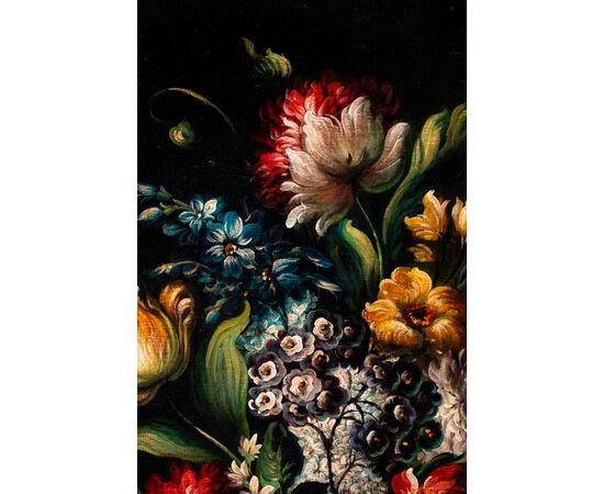 Coppia di Nature morte raffiguranti Vasi di fiori