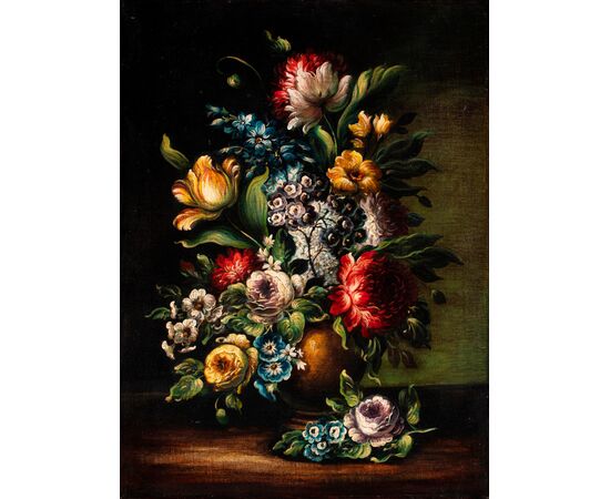 Coppia di Nature morte raffiguranti Vasi di fiori