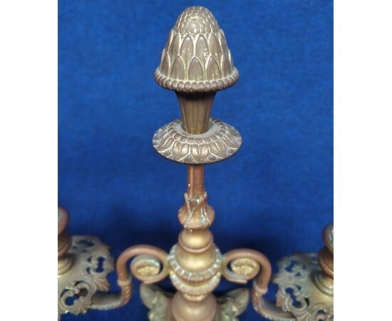 Pair of 2-light candlesticks in gilded bronze with pine cones - Italy 19th century     